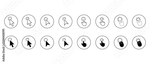 Mouse Cursor Circular Outline Icon Set Click Pointer Arrow and Hand Cursor Symbols