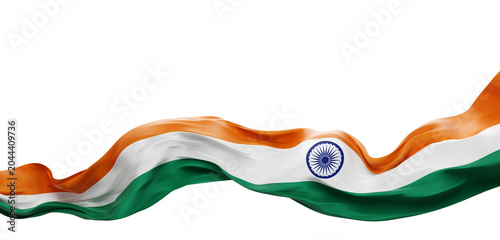 Photography Indian or india flag ribbon flowing isolated on transparent background with copy