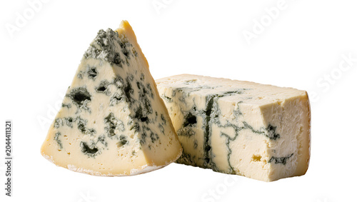 Tablou pe pânză Blue cheese wedges with mold veins and crumbly texture