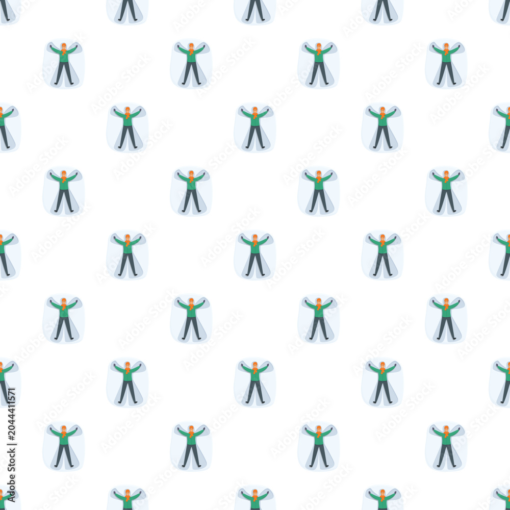 Obraz premium People making snow angels in a seamless pattern for winter fun