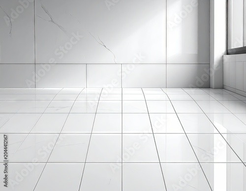 Bright, modern room with white tiles, sunlight streaming in