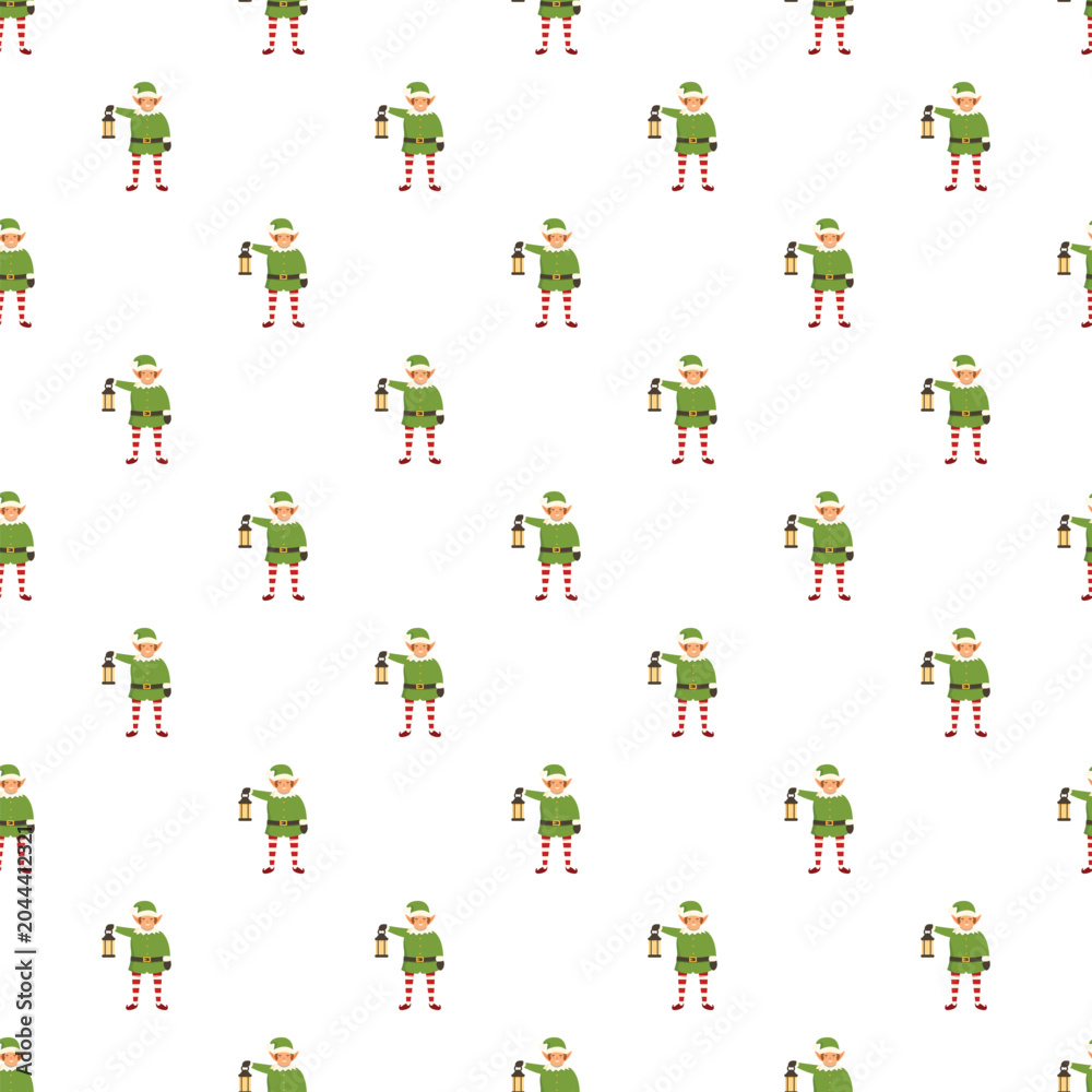 Obraz premium Christmas elf character wearing a green costume and striped socks holding a lit lantern