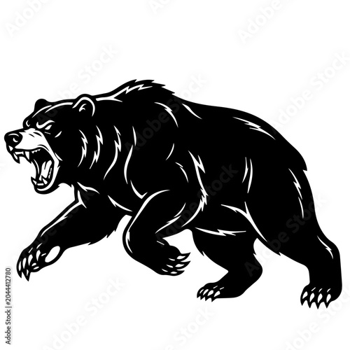 Angry Roaring Bear Vector Art - Aggressive Grizzly Mascot Clipart