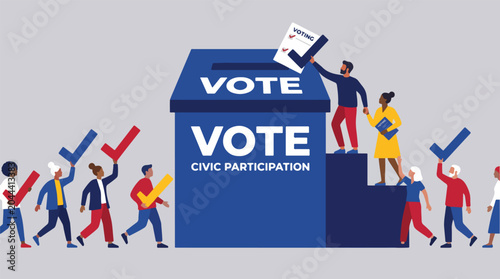 Schilderij op canvas Civic Participation Voting and Democracy Concept Vector
