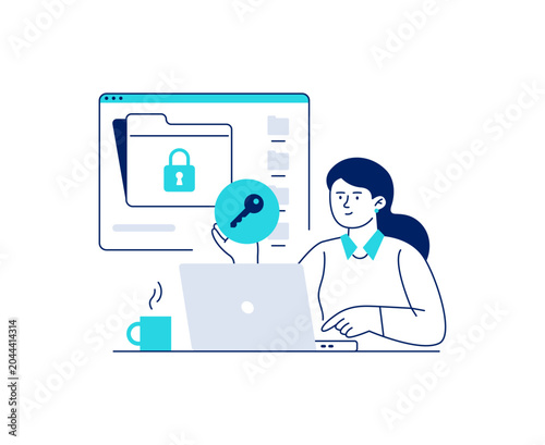 Document Protection Concept. Encrypted Folder, Data Privacy, and Information Security. Vector Flat Illustration Isolated on a White Background.