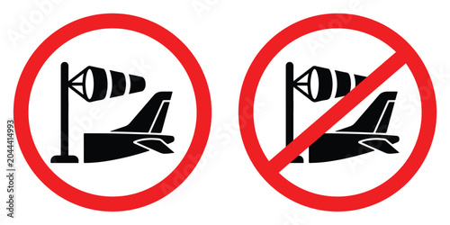 Canvastavla Wind sock and airplane prohibition symbol with red circle and line