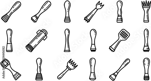 Canvas Print Black and White Line Art Icons Set of Various Cocktail Muddlers