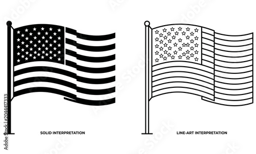 American flag waving independence day usa graphic designs solid line art