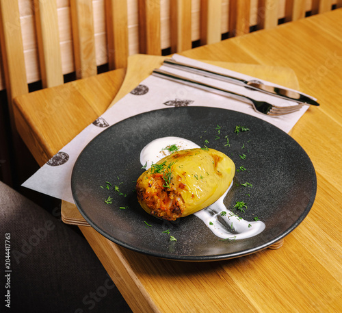 Traditional Stuffed Bell Pepper Served With Sour Cream