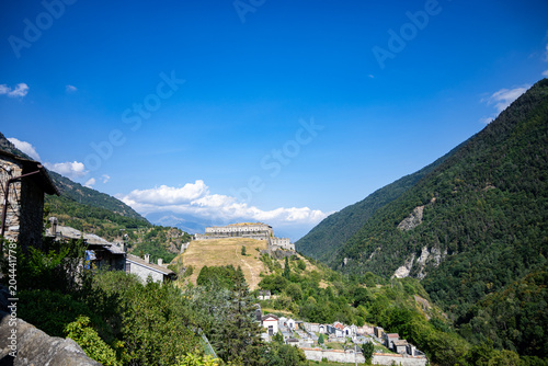 View of the town of Exilles and its fortifications (Italy)
