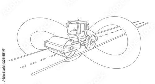 Photos Road roller on infinity loop highway, construction, concept, endless work, road