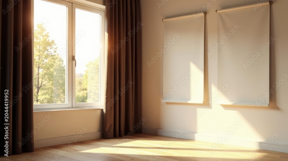Fototapeta premium Sunlit Room with Blank Canvases Ready for Artistic Expression and Interior Design Inspiration