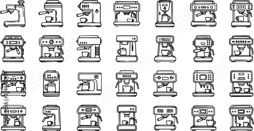 Quadro su tela Coffee Machine and Espresso Maker Line Art Icons Set