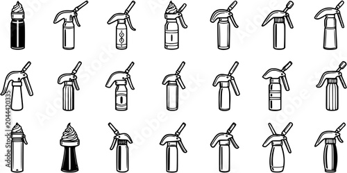 Foto Household, Beauty  Food Industry Spray Bottles and Dispensers Line Art Icons Set