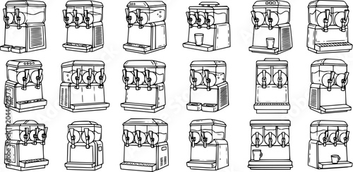 Food and Drink Industry Slushie Machines Black and White Line Art Set