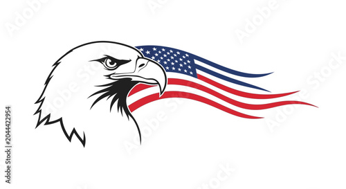 Foto American bald eagle head with flowing usa flag patriotic symbol national emblem