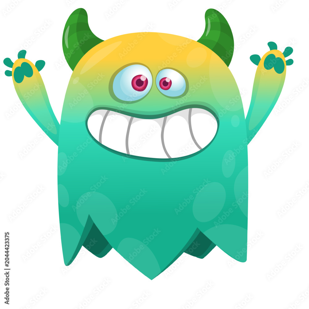 Fototapeta premium Cartoon cute and funny monster character design with scary face expression waving hands . Vector illustration. For Halloween party decoration design