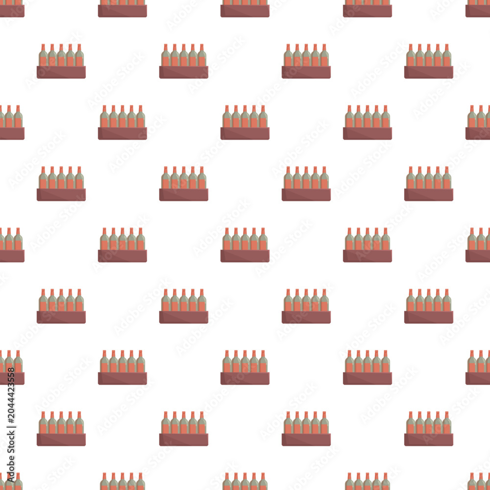 Fototapeta premium Wine bottles contained in crates forming a repeating pattern on a white background