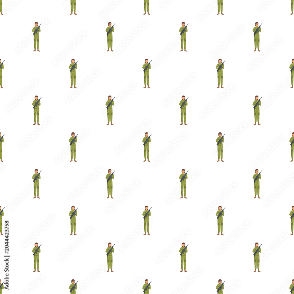 Obraz premium Female soldier in camouflage uniform holding a rifle repeating as a seamless pattern