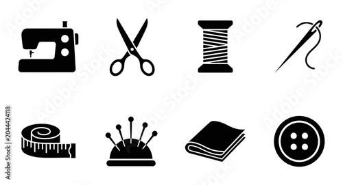 Cuadro en lienzo Sewing Tools Icons PNG Set, crafting supplies, needle thread spool scissors