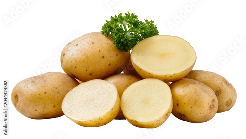 Whole and halved potatoes with parsley garnish