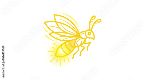 Obraz na płótnie Yellow Firefly Insect Flying with Glowing Light Isolated on White Background