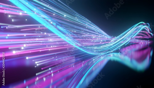 Colorful light streaks wave and reflect