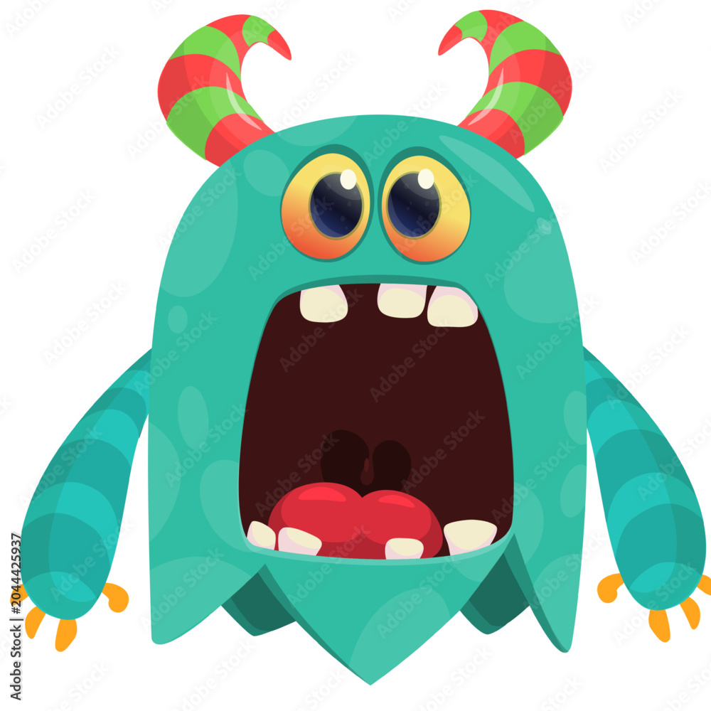 Fototapeta premium Cartoon cute and funny monster waving hands . Vector illustration