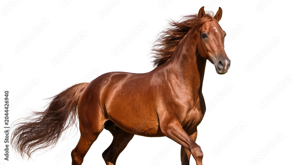 Obraz premium Brown horse with flowing mane and tail running