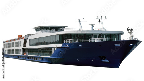 Photos Modern blue and white passenger ship with large windows
