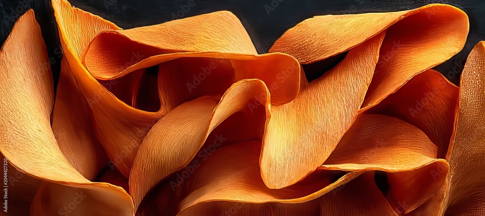 Obraz premium Golden Corn Chips Textured Background, Appetizing Hominy Chips in Macro, Overhead Smooth Lighting