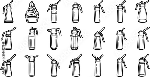 Photos Food and Beverage Whipped Cream Dispenser Line Art Icons Set