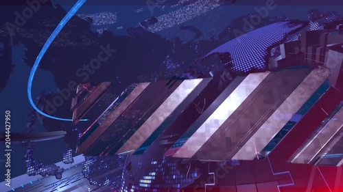 Breaking News Template intro for TV broadcast news show program with 3D breaking news text and badge, against global spinning earth cyber and futuristic style
