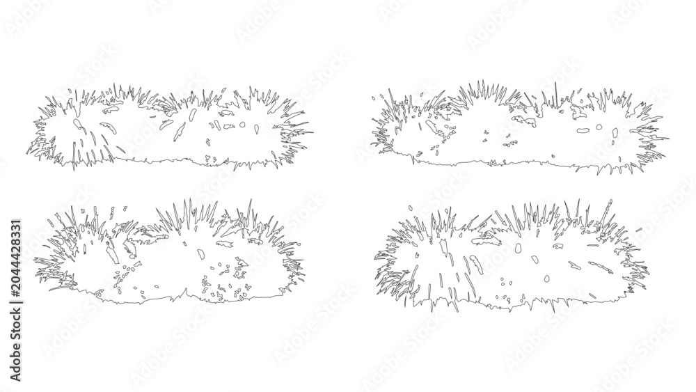 Obraz premium Grassy bush line art sketches for architectural landscape planning and garden design tools.