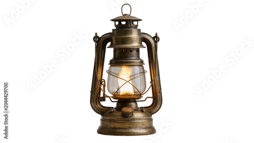 Fotografie Antique kerosene lantern with lit flame and glass chimney