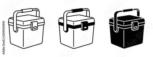 Photos Cooler Box Icons, Portable Ice Chest Vector Set, Outdoor Picnic Gear Graphics