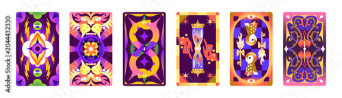 Canvas Print Set of tarot back with trippy patterns