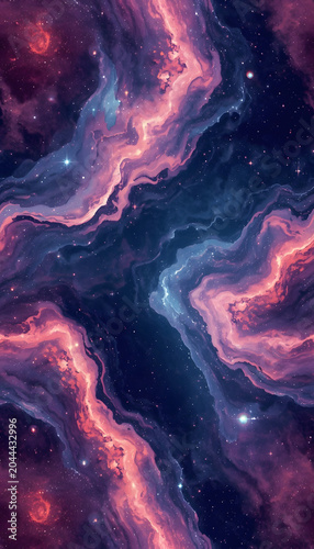 Seamless Night Sky Pattern with Stars, Moon, and Deep Cosmic Galaxy Background