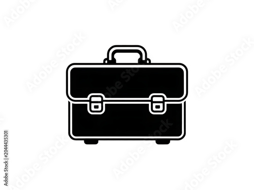 Cuadro en lienzo Simple black briefcase icon with handle and metal clasps one sentence transparen