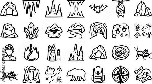 Foto Cave and Caving Exploration Doodle Icons Set