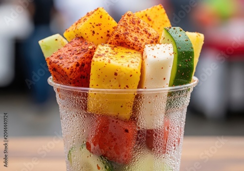 Fresh mexican fruit cup with chili powder and lime
