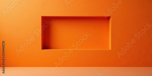 A vibrant orange wall with a recessed rectangular niche, providing a minimalist backdrop for design and presentation purposes.