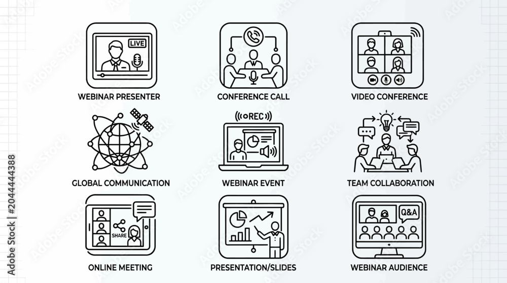 Fototapeta premium Icons of online business meeting tools.