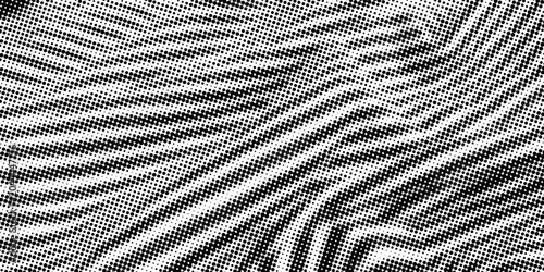 Abstract black and white halftone background with dynamic wavy lines and moire effect