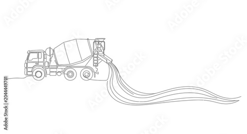 Tableau sur toile Concrete Mixer Truck Pouring Cement on Construction Site, Line Art