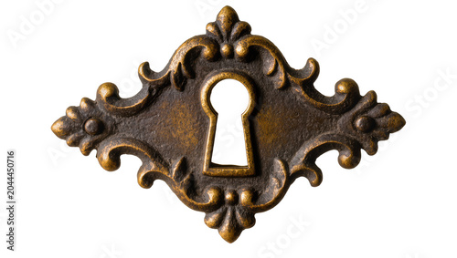 Canvastavla Antique ornate brass keyhole escutcheon plate with decorative scrollwork