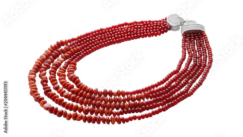Quadro su tela Multi-strand red coral beaded necklace with diamond clasp