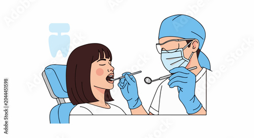 Dentist examining patient's teeth with tools in a dental chair