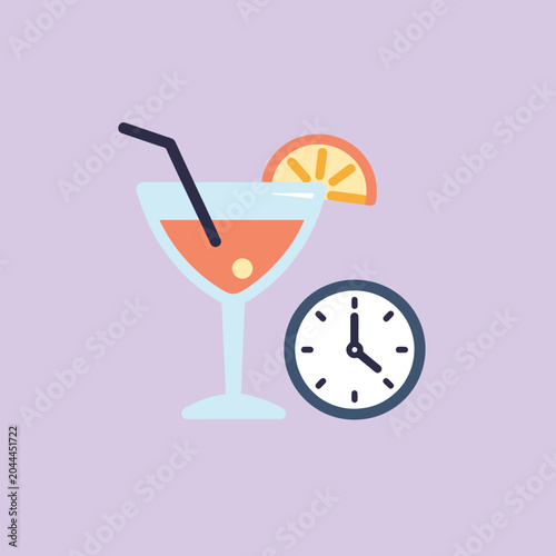 A refreshing beverage with a clock, representing leisure time and relaxation