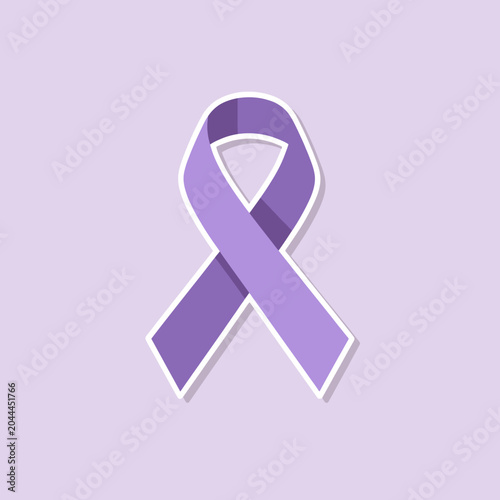 A simple purple ribbon with a white outline on a light purple background